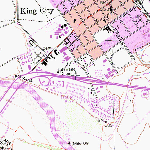 Topographic Map of King City Shopping Center, CA