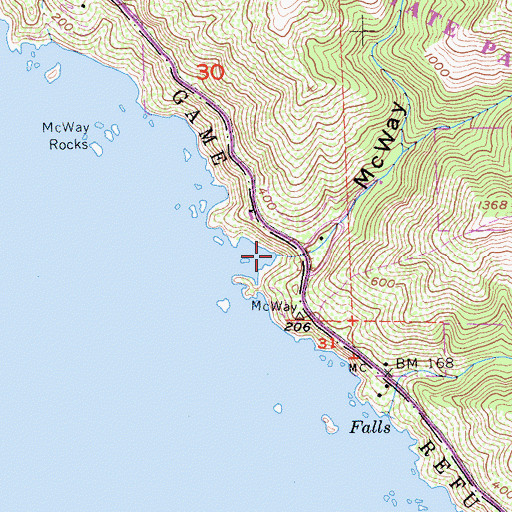 Topographic Map of McWay Falls, CA