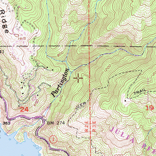 Topographic Map of Tan Bark Trail, CA