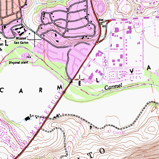 Topographic Map of Carmel Center Shopping Center, CA