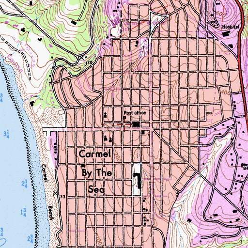 Topographic Map of Carmel Plaza Shopping Center, CA