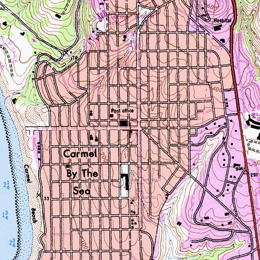 Topographic Map of Carmel Presbyterian Church, CA