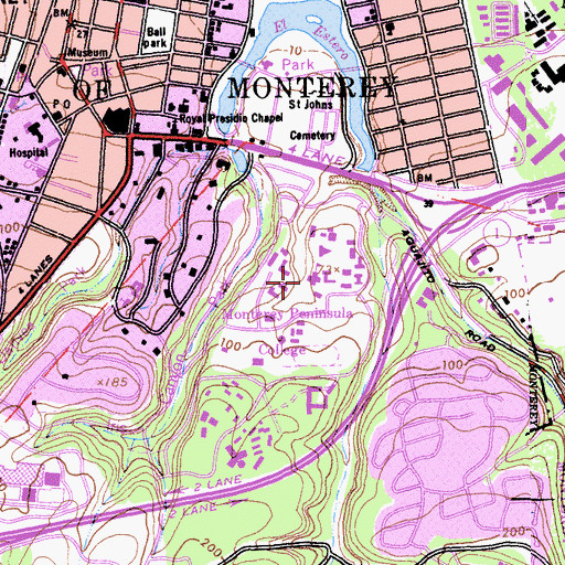 Topographic Map of Monterey Peninsula College Library, CA