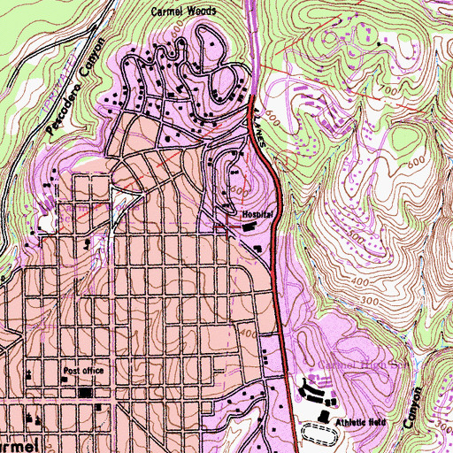 Topographic Map of Peninsula Community Hospital, CA