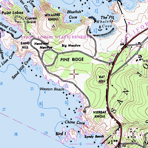 Topographic Map of Pine Ridge Trail, CA