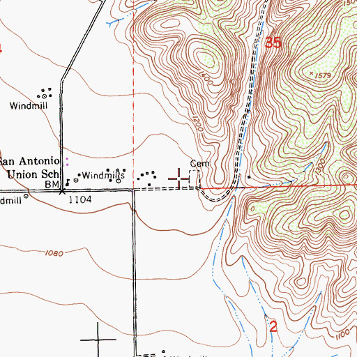 Topographic Map of Lockwood Cemetery, CA