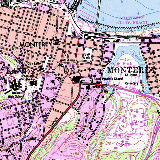Topographic Map of San Carlos Cathedral, CA