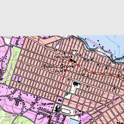 Topographic Map of Shoreline Community Church, CA