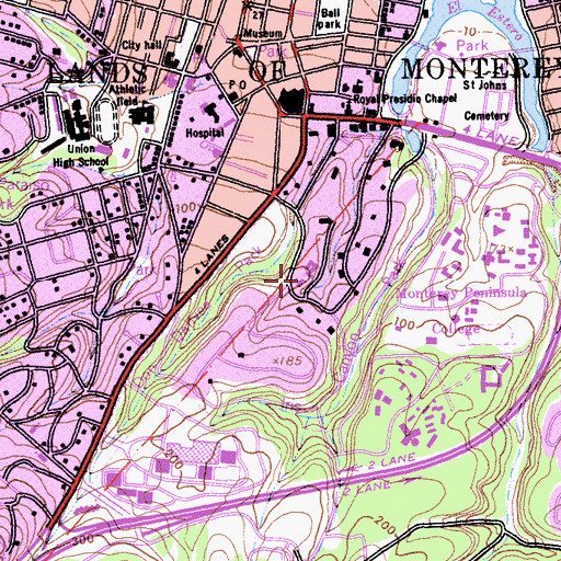 Topographic Map of First Presbyterian Church of Monterey, CA