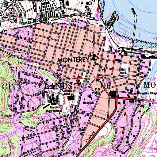 Topographic Map of Monterey Civic Club, CA