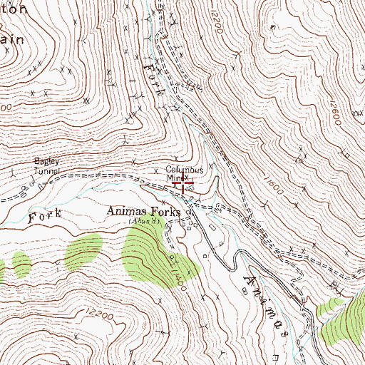 Topographic Map of Columbus Mine, CO