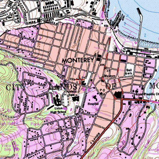 Topographic Map of Friendly Plaza, CA