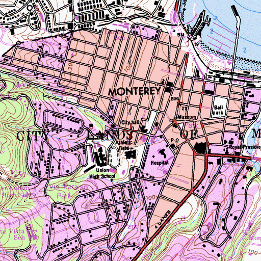 Topographic Map of Monterey City Hall, CA