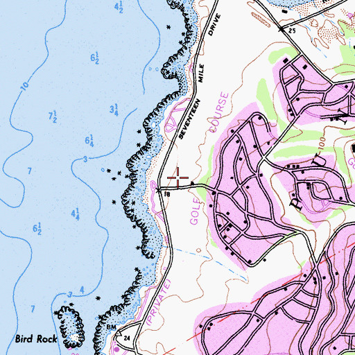 Topographic Map of Monterey Peninsula Dunes Golf Course, CA