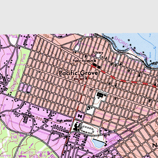 Topographic Map of Pacific Grove City Hall, CA