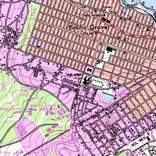 Topographic Map of Pacific Grove Middle School, CA