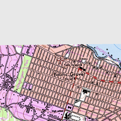 Topographic Map of Pacific Grove Post Office, CA