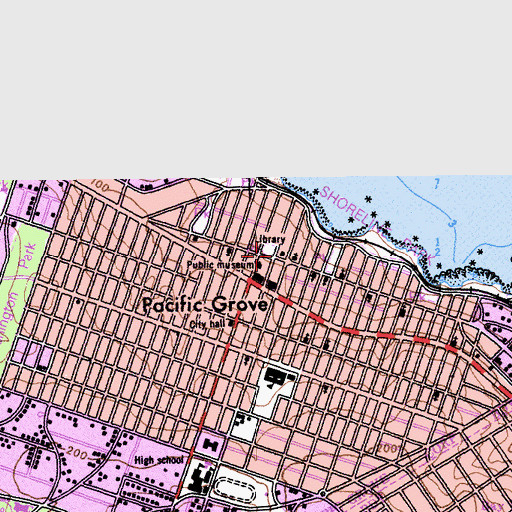 Topographic Map of Pacific Grove Public Library, CA