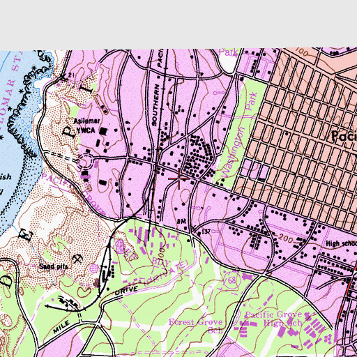 Topographic Map of Seventeen Mile Drive Village Shopping Center, CA