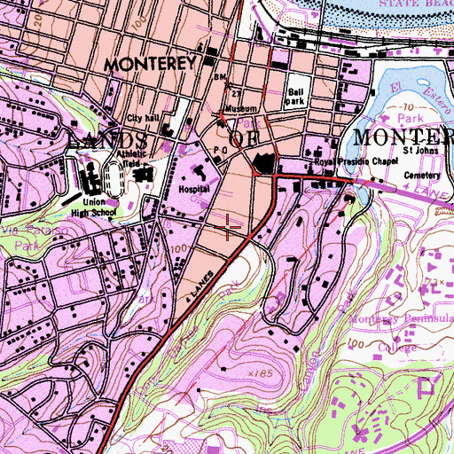 Topographic Map of Monterey Bay Baptist Church, CA