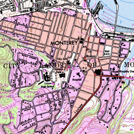 Topographic Map of Monterey Public Library, CA