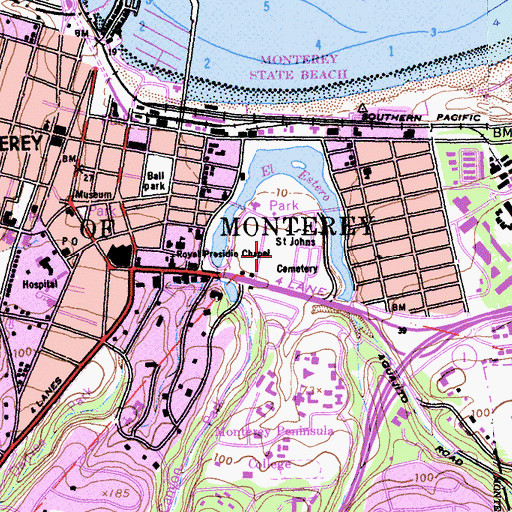 Topographic Map of San Carlos Cemetery, CA