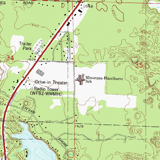 Topographic Map of Minocqua-Hazelhurst School, WI