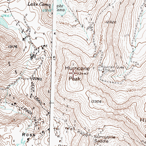Topographic Map of Hurricane Peak, CO