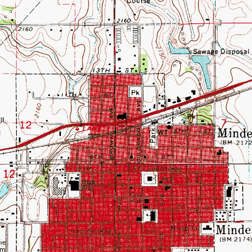 Topographic Map of Minden, NE