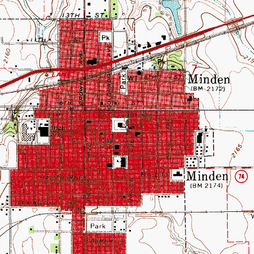 Topographic Map of Minden Post Office, NE