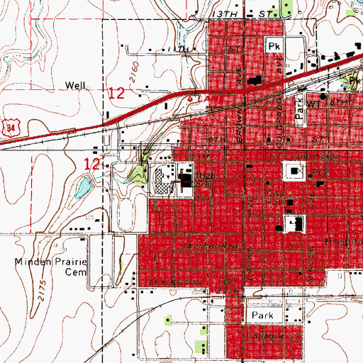 Topographic Map of Minden High School, NE