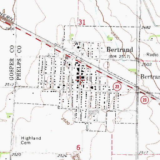 Topographic Map of Bertrand City and Rural Fire Department, NE