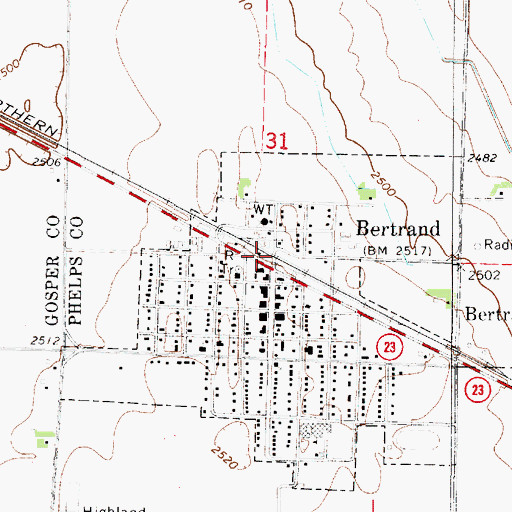 Topographic Map of Bertrand, NE