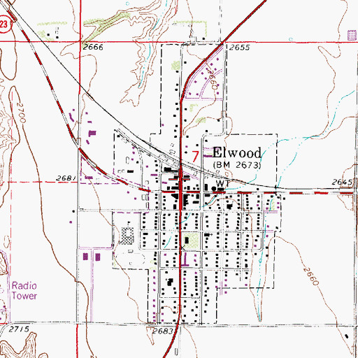 Topographic Map of Elwood Post Office, NE