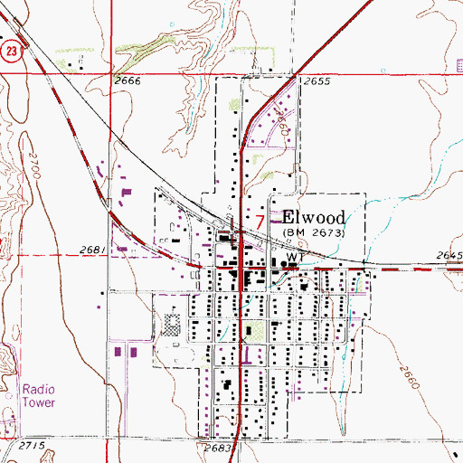 Topographic Map of Elwood, NE