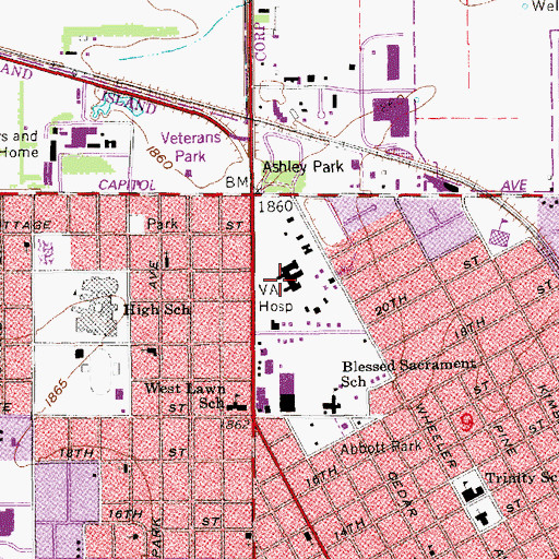 Topographic Map of United States Veterans Medical Center, NE