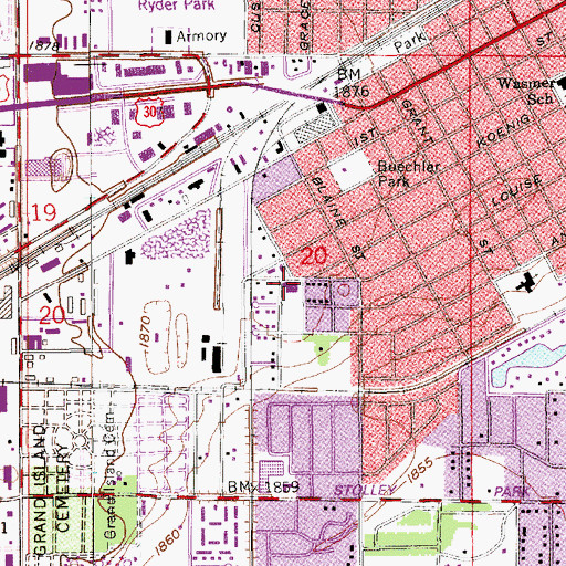 Topographic Map of C Ray Gates Elementary School, NE