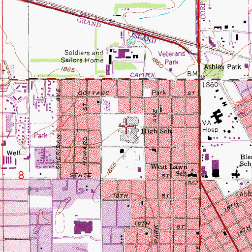 Topographic Map of Grand Island Senior High School, NE