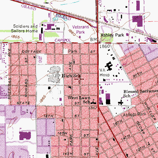 Topographic Map of Grand Island - State Street Trail, NE