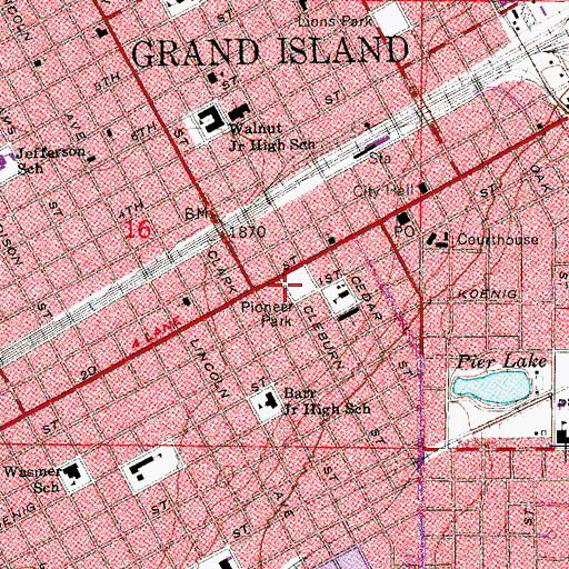 Topographic Map of Lincoln Memorial Highway Historical Marker, NE