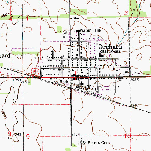 Topographic Map of Orchard Post Office, NE