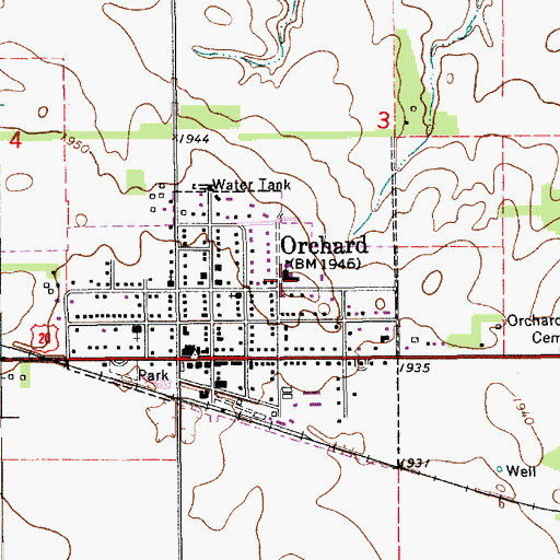 Topographic Map of Orchard Public Schools, NE
