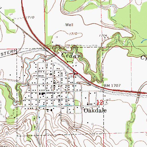 Topographic Map of Oakdale (historical), NE