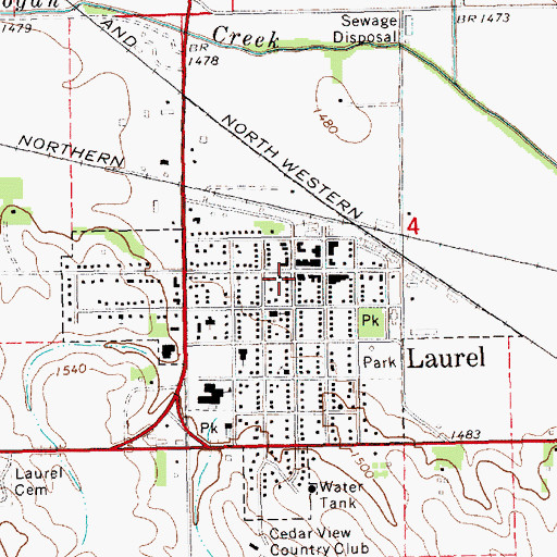 Topographic Map of Laurel Public Library, NE