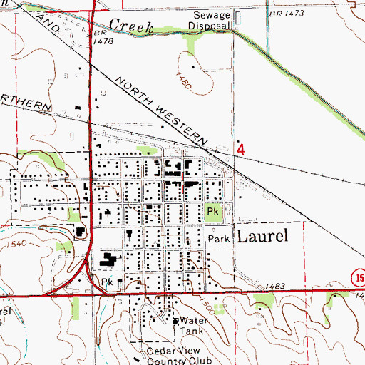 Topographic Map of Laurel Post Office, NE