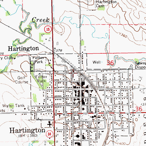 Topographic Map of Hartington Elevator, NE