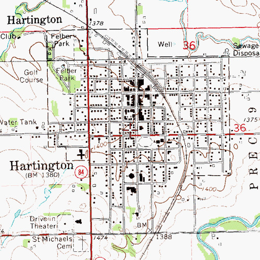 Topographic Map of Hartington Public Library, NE