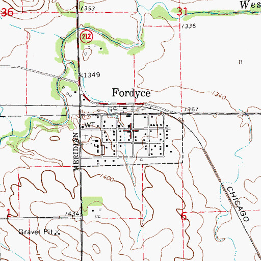 Topographic Map of Fordyce Farmers Non-Stock Cooperative Elevator, NE