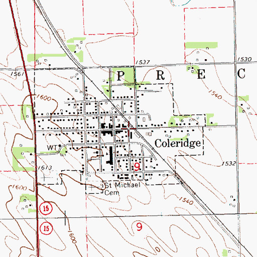 Topographic Map of Coleridge (historical), NE