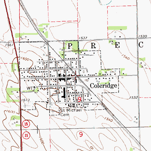 Topographic Map of Coleridge Volunteer Fire Department, NE